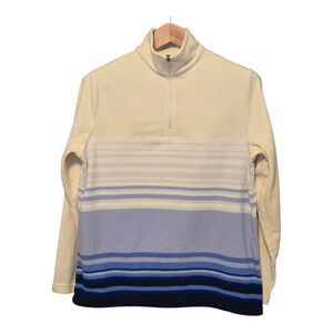 Lands End Fleece 1/4 Zip Pullover Womens Size Medium Blue White Mock Neck Cozy